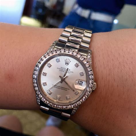 rolex ladies white gold datejust super president watch|18k presidential Rolex diamond bezel.